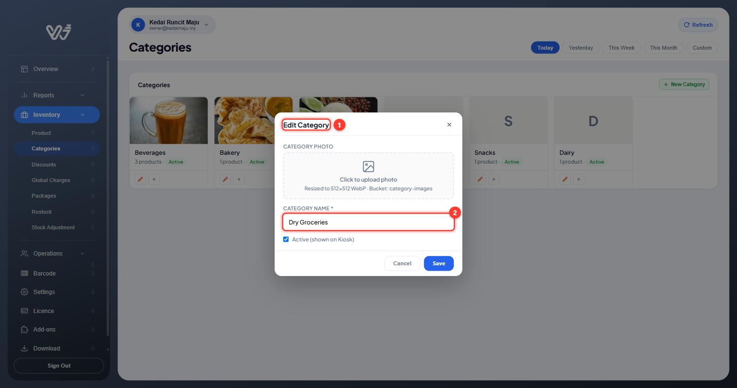 Edit Category window with the name changed to Dry Groceries